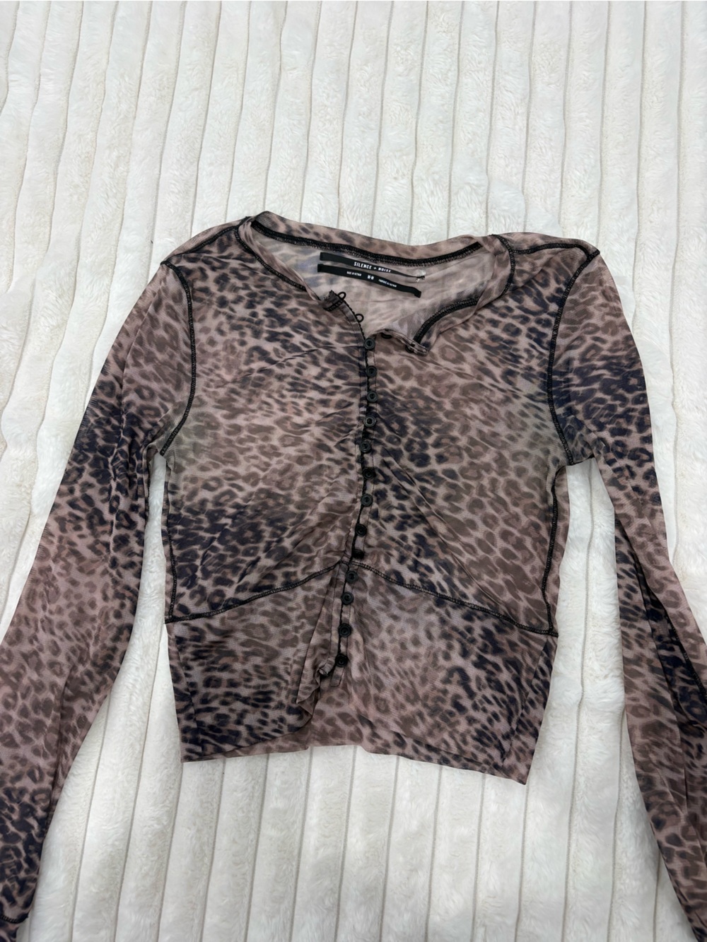 silence + noise Sheer Leopard Print Button-Front Top - Brown